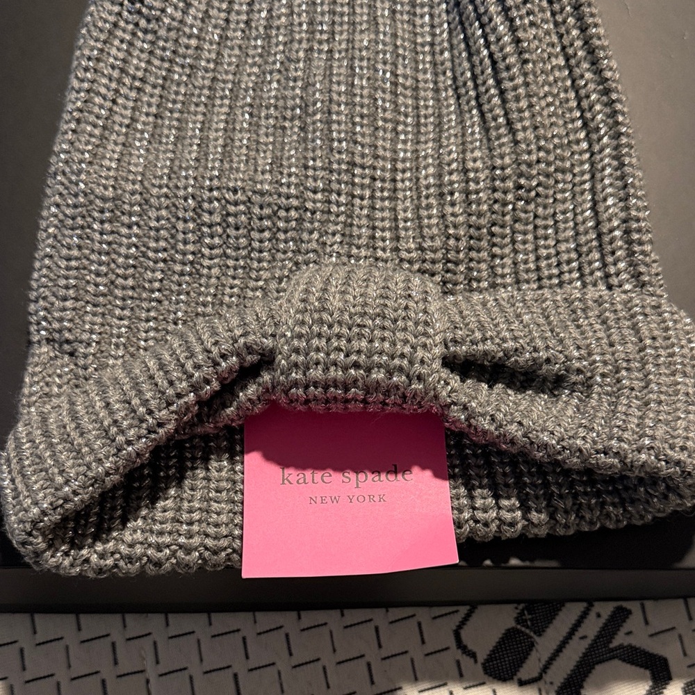 Kate Spade Charcoal Knit Beanie with Bow